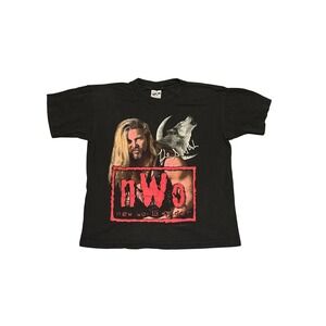 Vintage 1998 WCW nWo Kevin Nash Wolfpac Kids Shirt Large Black Wrestling T-Shirt